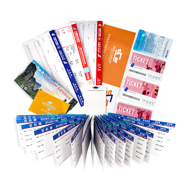 एयरलाइन बोर्डिंग पास प्रवेश टिकट स्टिकर के लिए 180-210 ग्राम थर्मल पेपर कार्ड